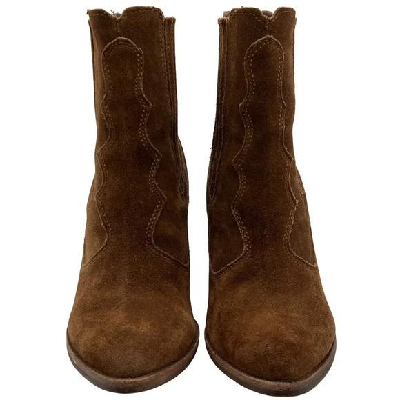 Dolce Vita Womens 7.5 Conway Brown Suede Ankle Boots Scalloped Booties Western - Picture 3 of 16